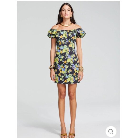 CAROLINE CONSTAS Calla Mini Dress Purple Yellow Noir Floral - Picture 6 of 7